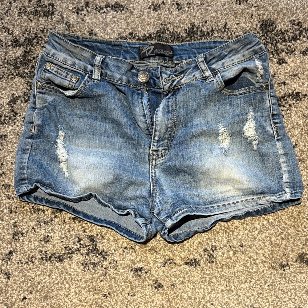 Light Blue Distressed Denim Shorts